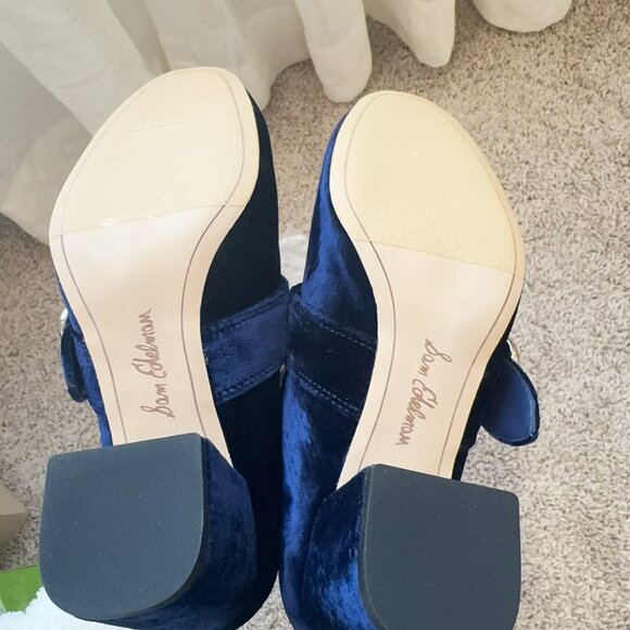 New with Box SAM EDELMAN Chessie Velvet Mary Jane Pumps In Navy 6.5 - Picture 7 of 7